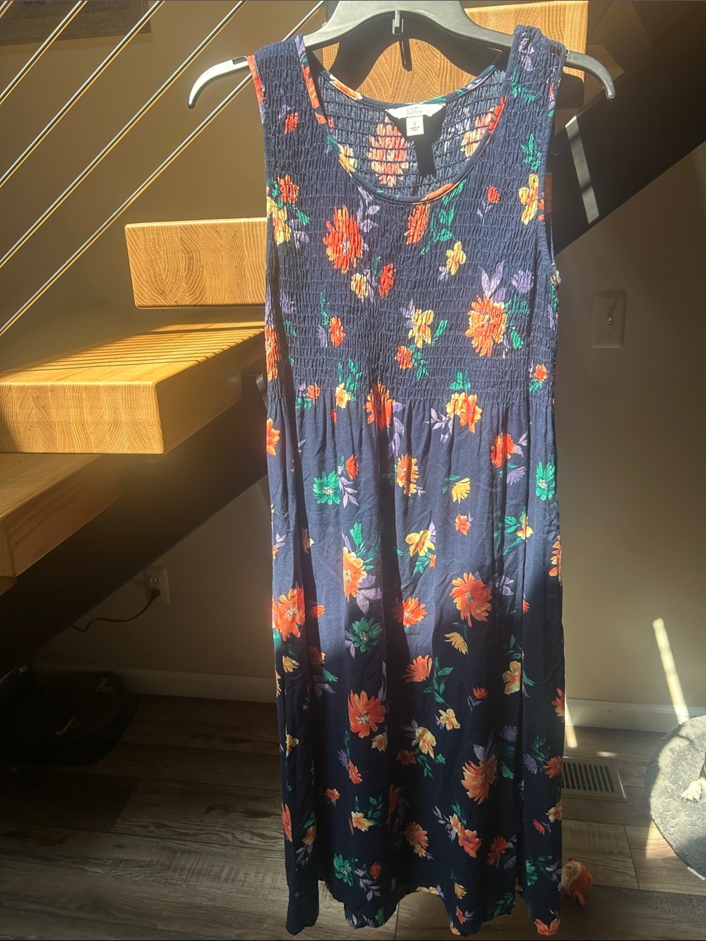 croft & barrow Navy Floral Smocked Tank Dress with Orange and Purple Blooms